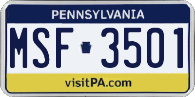 PA license plate MSF3501