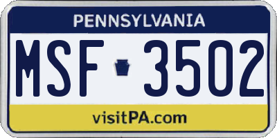 PA license plate MSF3502