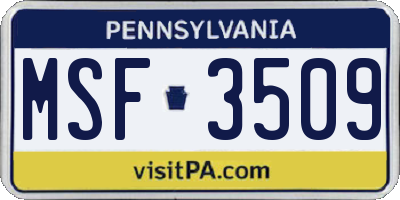 PA license plate MSF3509