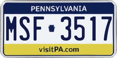 PA license plate MSF3517