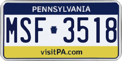 PA license plate MSF3518