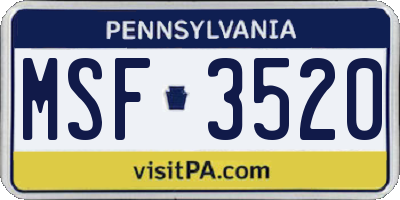 PA license plate MSF3520