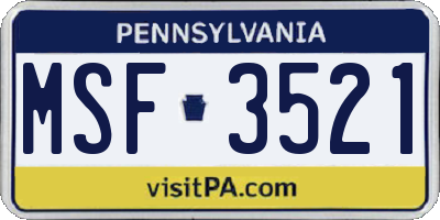 PA license plate MSF3521