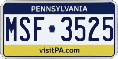 PA license plate MSF3525