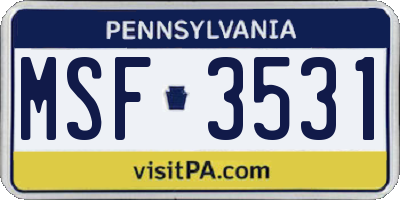 PA license plate MSF3531