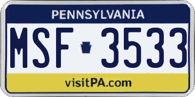 PA license plate MSF3533
