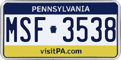 PA license plate MSF3538