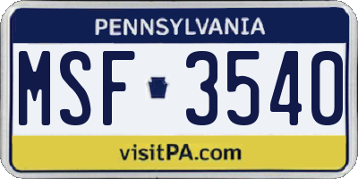 PA license plate MSF3540