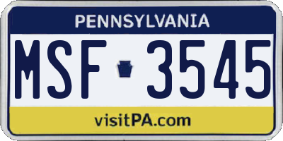 PA license plate MSF3545