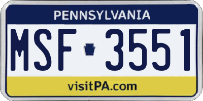 PA license plate MSF3551
