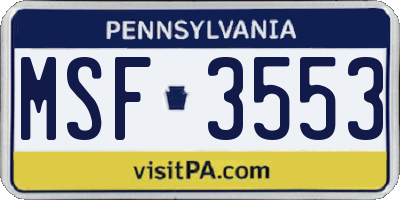 PA license plate MSF3553