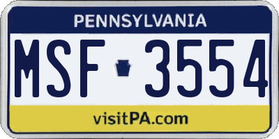 PA license plate MSF3554