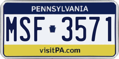 PA license plate MSF3571