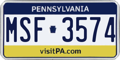 PA license plate MSF3574