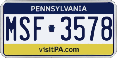 PA license plate MSF3578