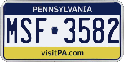 PA license plate MSF3582