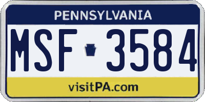 PA license plate MSF3584