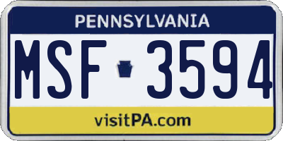 PA license plate MSF3594