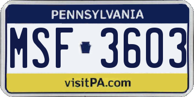 PA license plate MSF3603