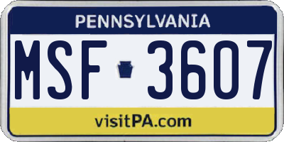 PA license plate MSF3607