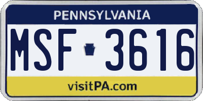 PA license plate MSF3616