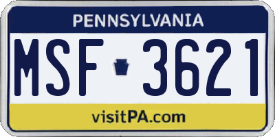 PA license plate MSF3621