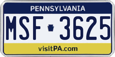 PA license plate MSF3625
