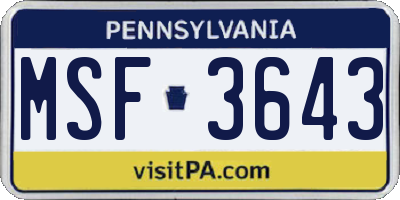 PA license plate MSF3643