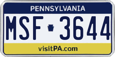 PA license plate MSF3644