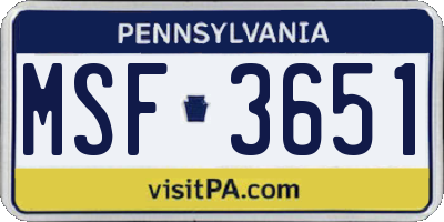 PA license plate MSF3651