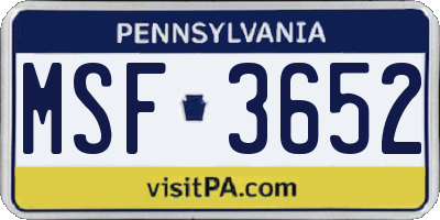 PA license plate MSF3652