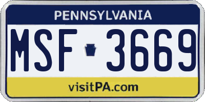 PA license plate MSF3669