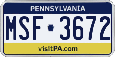 PA license plate MSF3672