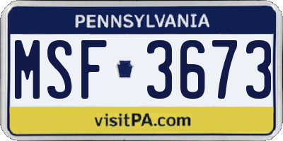 PA license plate MSF3673