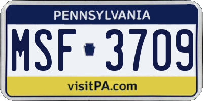 PA license plate MSF3709