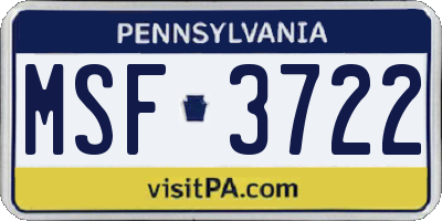 PA license plate MSF3722