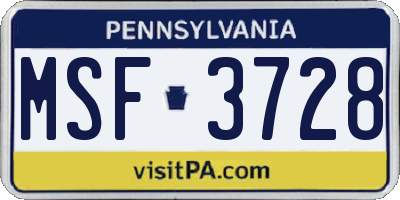 PA license plate MSF3728