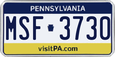 PA license plate MSF3730
