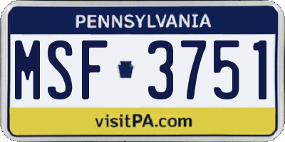 PA license plate MSF3751