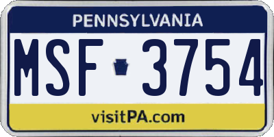 PA license plate MSF3754