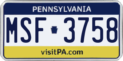 PA license plate MSF3758