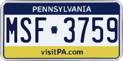 PA license plate MSF3759