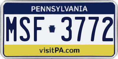 PA license plate MSF3772