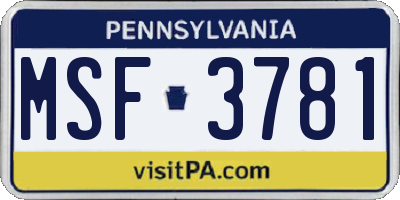 PA license plate MSF3781