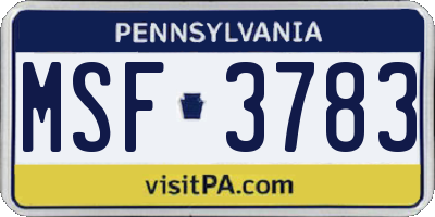 PA license plate MSF3783