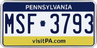 PA license plate MSF3793