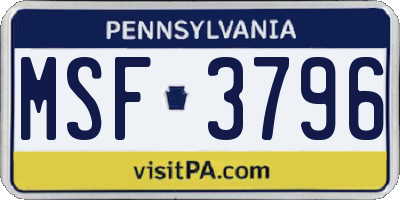PA license plate MSF3796