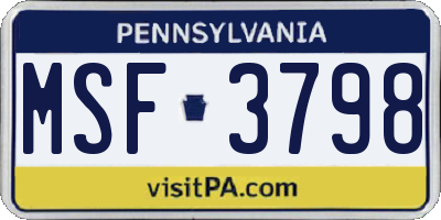 PA license plate MSF3798