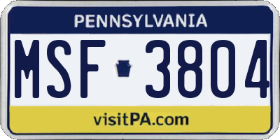 PA license plate MSF3804