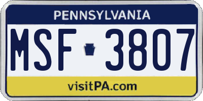 PA license plate MSF3807